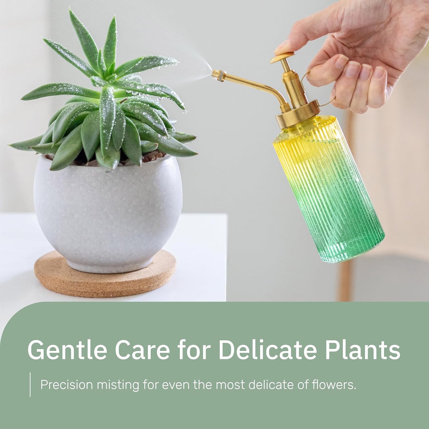 Useful Co. Yellow & Green Glass Plant Mister for inside, Mister for Plants, Plant Sprayer Mister, Decorative Plant Mister Spray Bottle with Adjustable Nozzle for indoor plants (230ml/ 7.8oz)