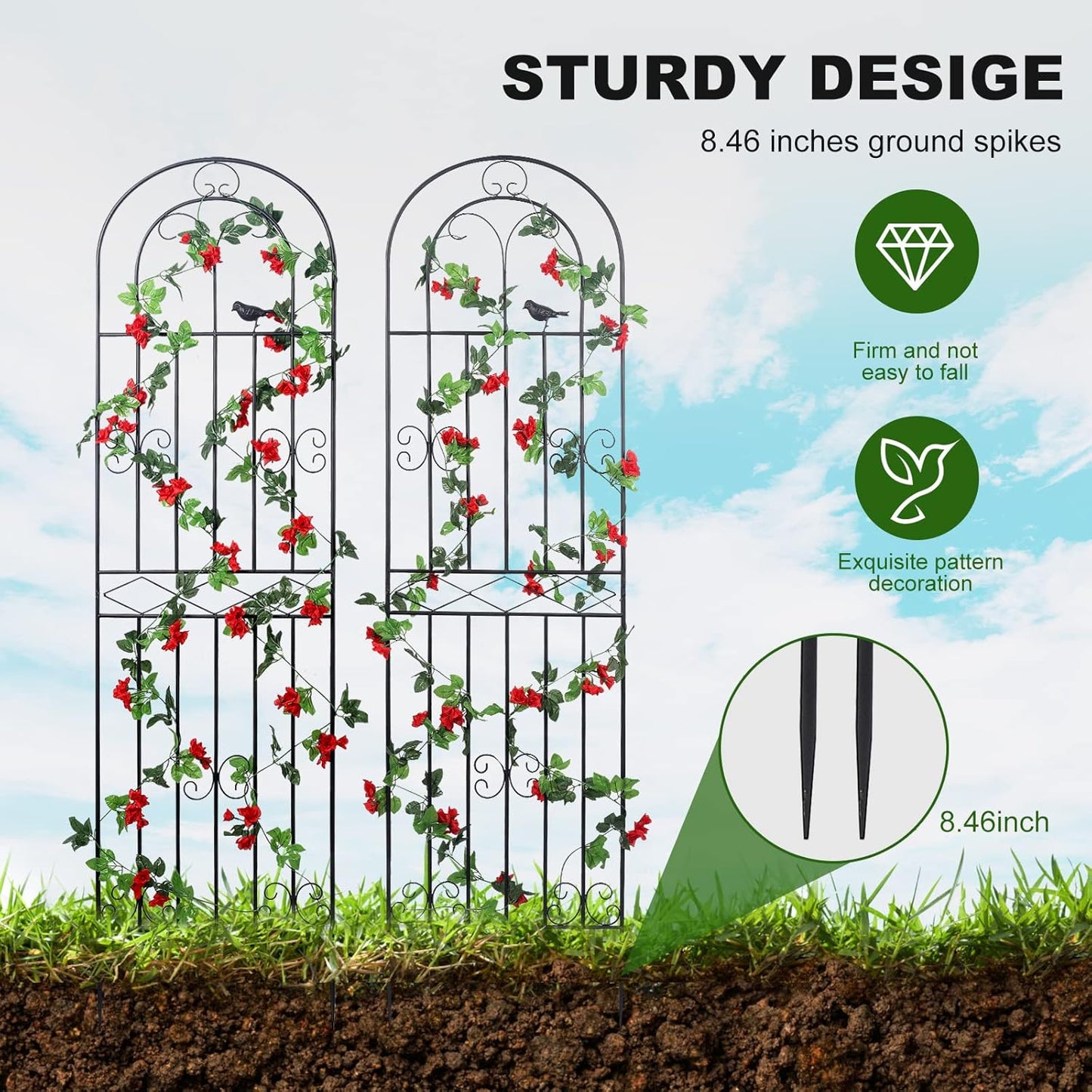 2 Pack 70.8" H x 19.7" W Metal Garden Trellis with Black Coating, Wire Lattice Grid Panel for Climbing Plants Outdoor Roses Vine Cucumbers Vegetables Flower Support