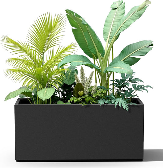 Metal Rectangular Planter for Outdoor Plants, Coated Large Planter Box with Drainage, Outdoor Patio PLanters with Sturdy Thickened Material for Yard, Garden