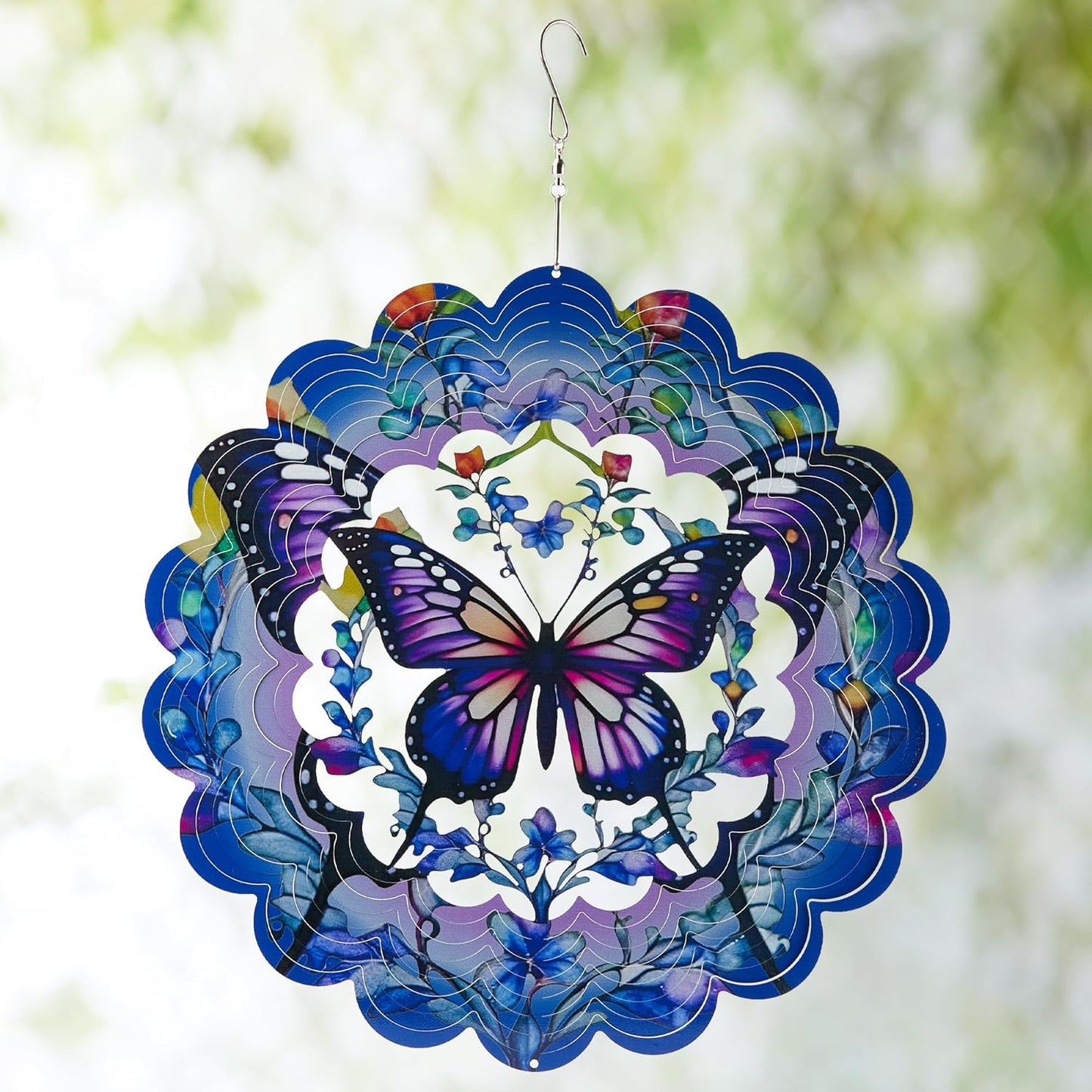 Outdoor Butterfly Wind Spinners-12 Inch Butterfly Decor Outdoor Hanging Wind Sculptures Birthday Gifts for Women Mom Wife Grandma 3D Wind Spinner for Garden Decor for Outside, Garden, Patio, Yard