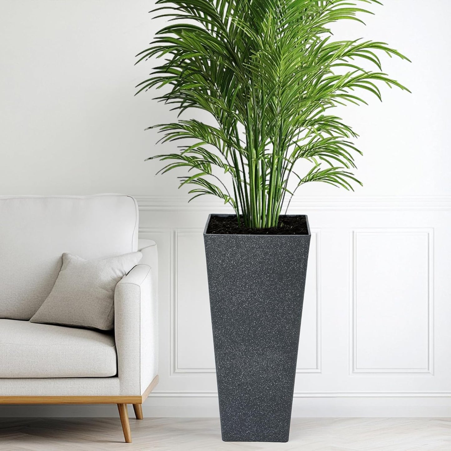 28" Large Tall Square Planters for Outdoor Plants, Set of 2 V-Shaped Planter Box with Black Terrazzo Look, Durable and Weather-Resistant, Ideal or Garden, Patio, Porch or Home use.
