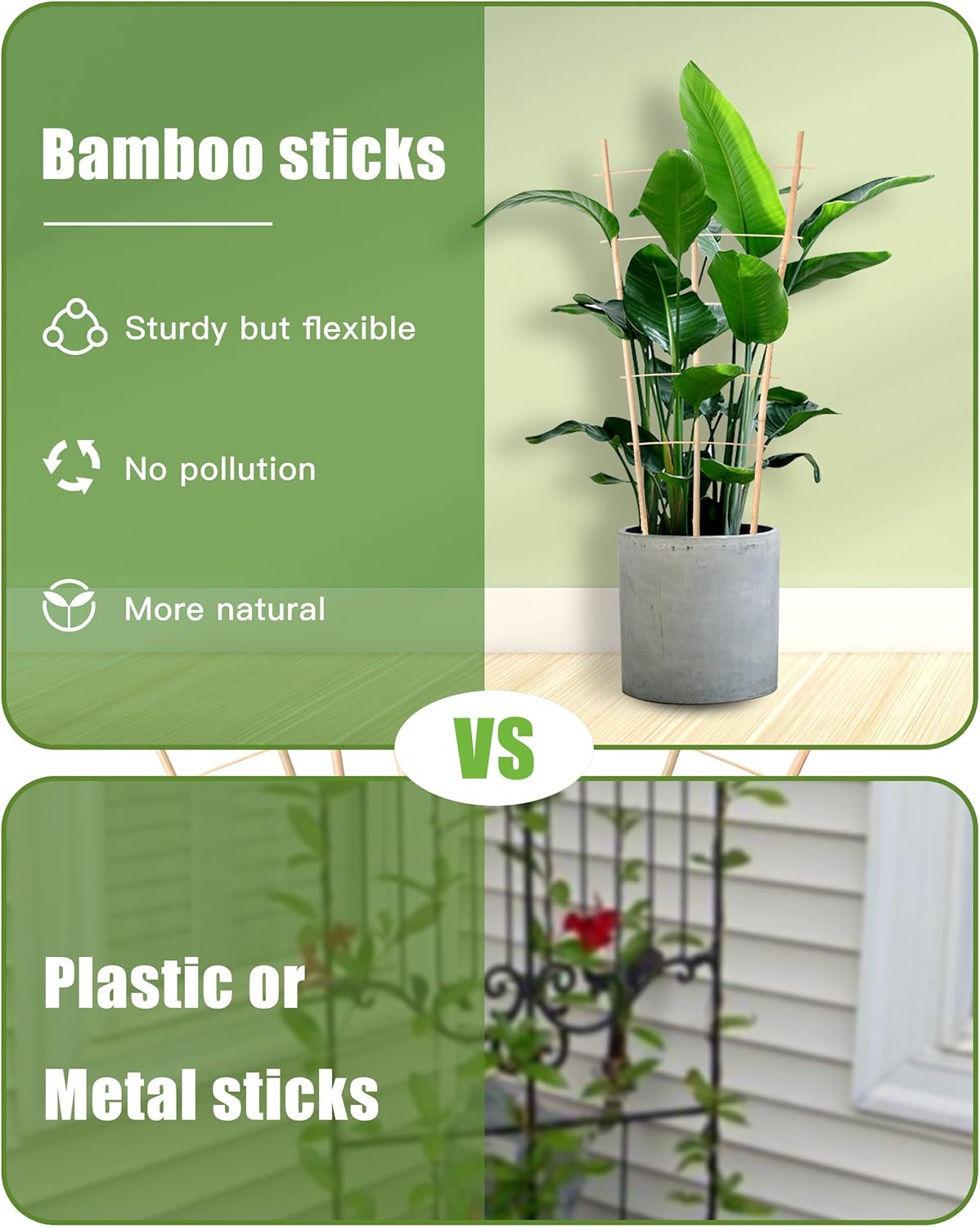 Bamboo Garden Trellis 24 Inch, 3 Pack Plant Trellis 2FT for Climbing Plants, Vines, Vegetables, Flowers, Potted Plants, Natural Bamboo Indoor Outdoor Support