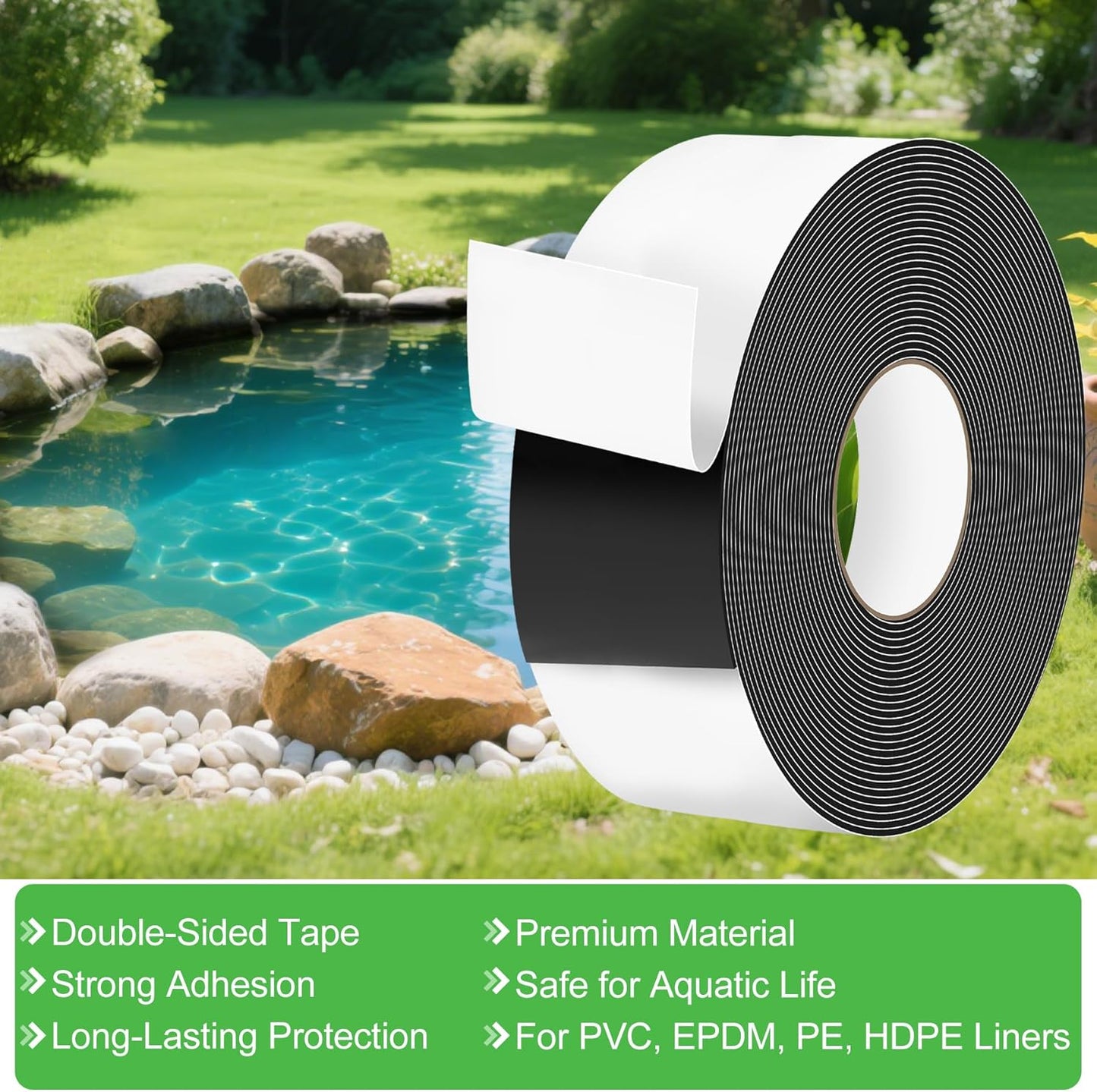 ToLanbbt Pond Liner Seam Tape, 3.15" x 32.8' Peel and Stick Seam Tape Self Adhesive Seaming Kit Double Sided Butyl Rubber Pond Liner Repair Patch Kit Waterproof for EPDM Roof Garden Cover Patch Repair