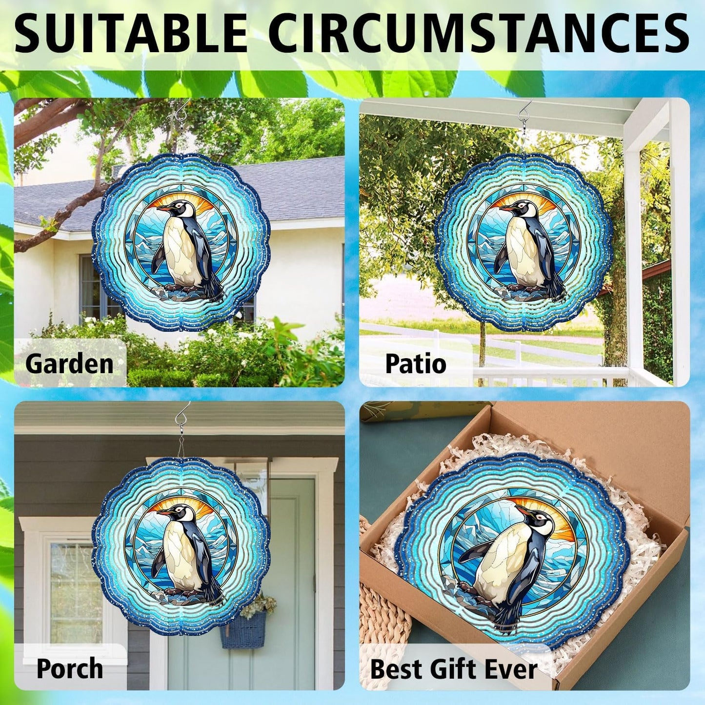Penguin Yard and Garden Wind Spinner, Unique 3D Hanging Penguin Wind Spinner
