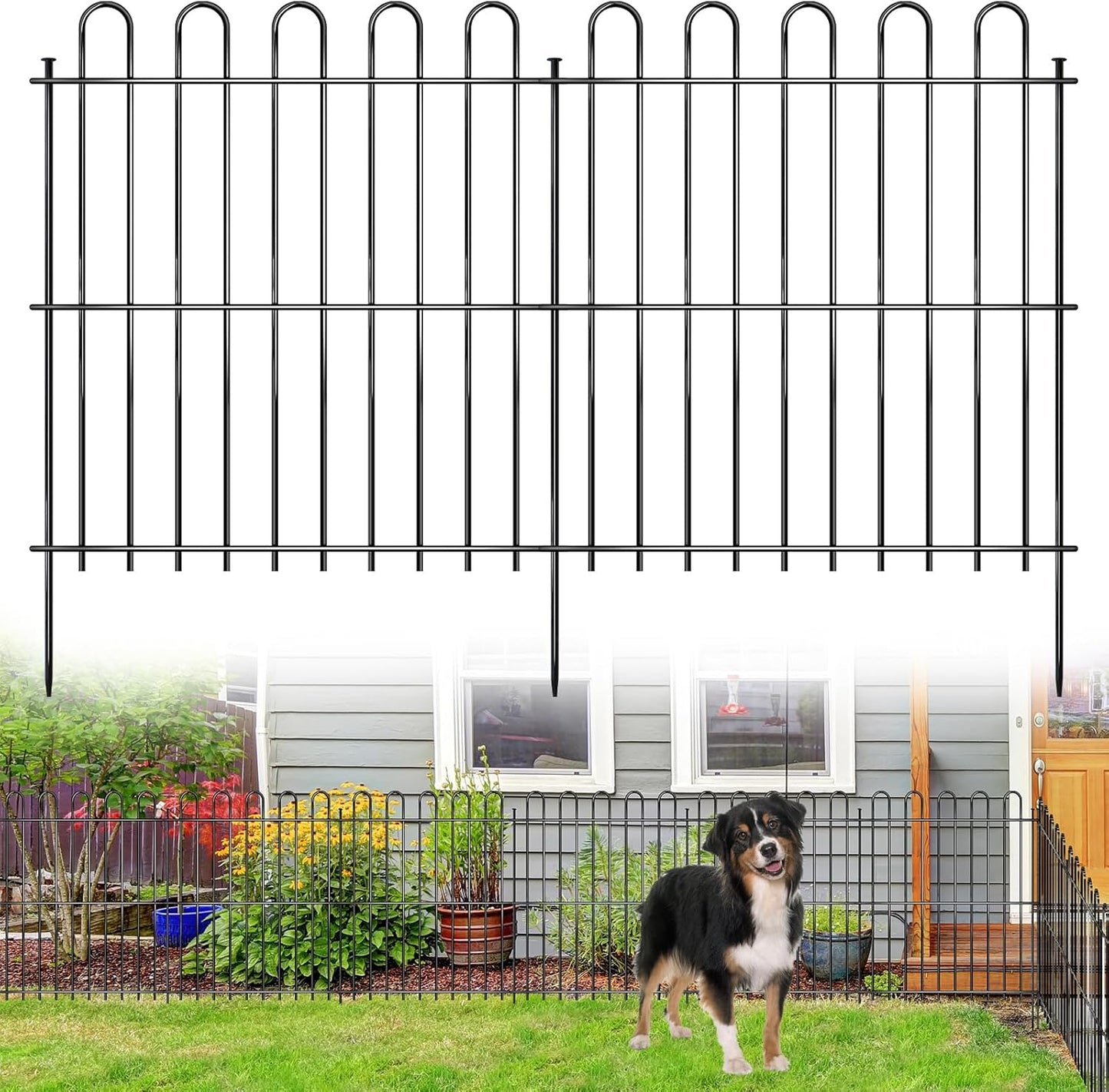 15 Panels Decorative Garden Fence, 32ft X 32in Rustproof Metal Animal Barrier Fence, No Dig Fence Garden Fence, Arched Flower Bed Edging Ornamental Wire Border Fencing for Outdoor Yard, Patio Decor