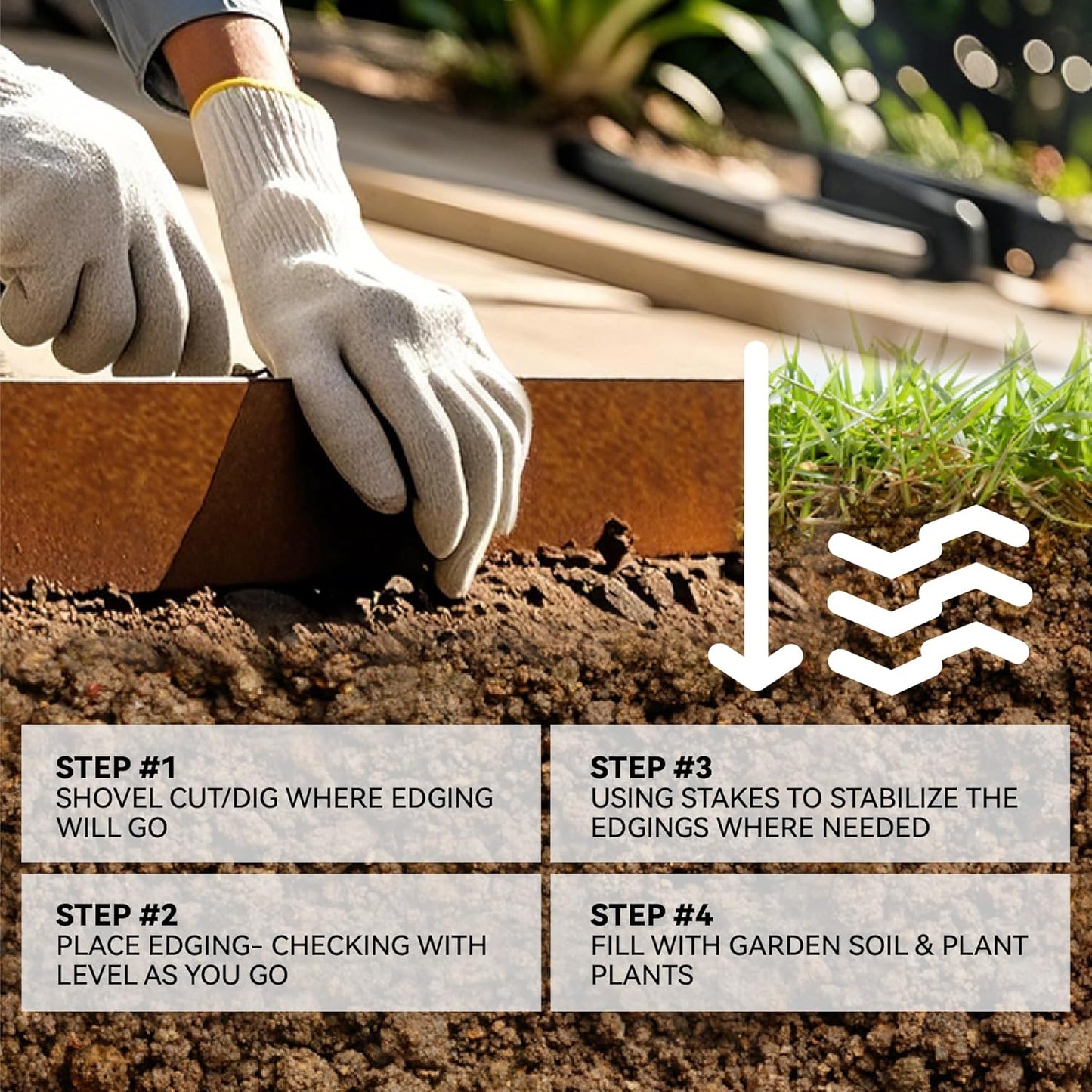 Metal Garden Landscape Edging with 16Pcs Stakes, 4.5" x 50Ft Galvanized Steel Lawn Edgings Roll Flexible Coil Border for Landcaping,Flower Bed,Rusty