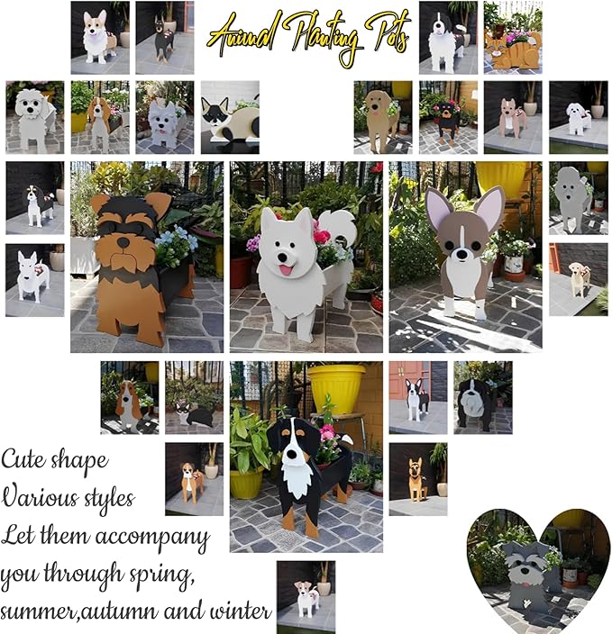 Shih Tzu White Dog Planter Plant Pots,Cute Garden Dog Flower Planter,Dog Planters Birthday Gifts for Women,Office,Indoor/Outdoor Decor（9.45 * 8.98 * 13.5in）