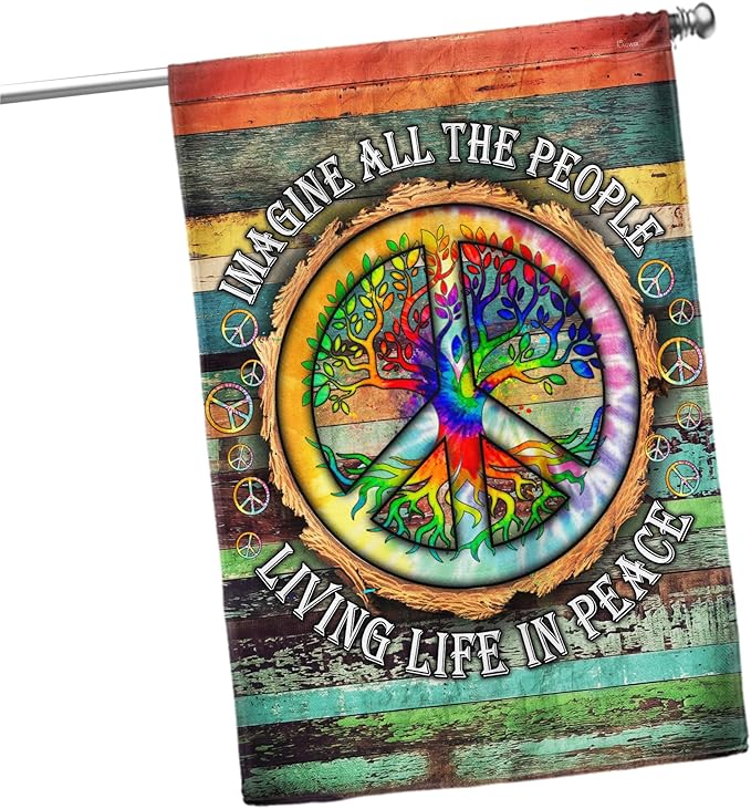 FLAGWIX Peace Sign Flag, Hippie Decorations - 4th of July Decorations For Home, Yard Decor, House Flag 30x40 - Peace Sign, Hippie, Boho Decor, Double Sided, Heavy Duty Canvas Flag Indoor Outdoor