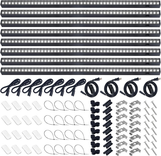 Barrina T5 Grow Lights for Indoor Plants, 2FT 80W(8 x 10W) Black Cover LED Plant Growing Lamp, Full Spectrum Grow Light Strip with Switch, Magnetic Installation, Plug and Play, 5000K, 8 Packs