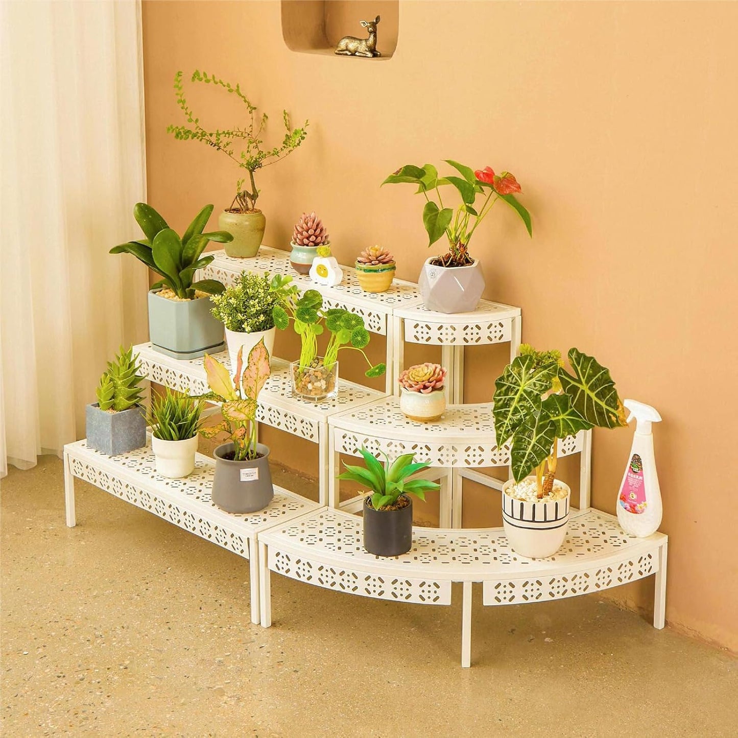 aboxoo 3 Tiers Metal Plant Stand,Rectangular Ladder Flower Pots Outdoor Plant Rack, Indoor Plant Display Rack, Heavy Duty Utility Storage Organizer for Home Garden Patio Balcony, Stair Style(White)