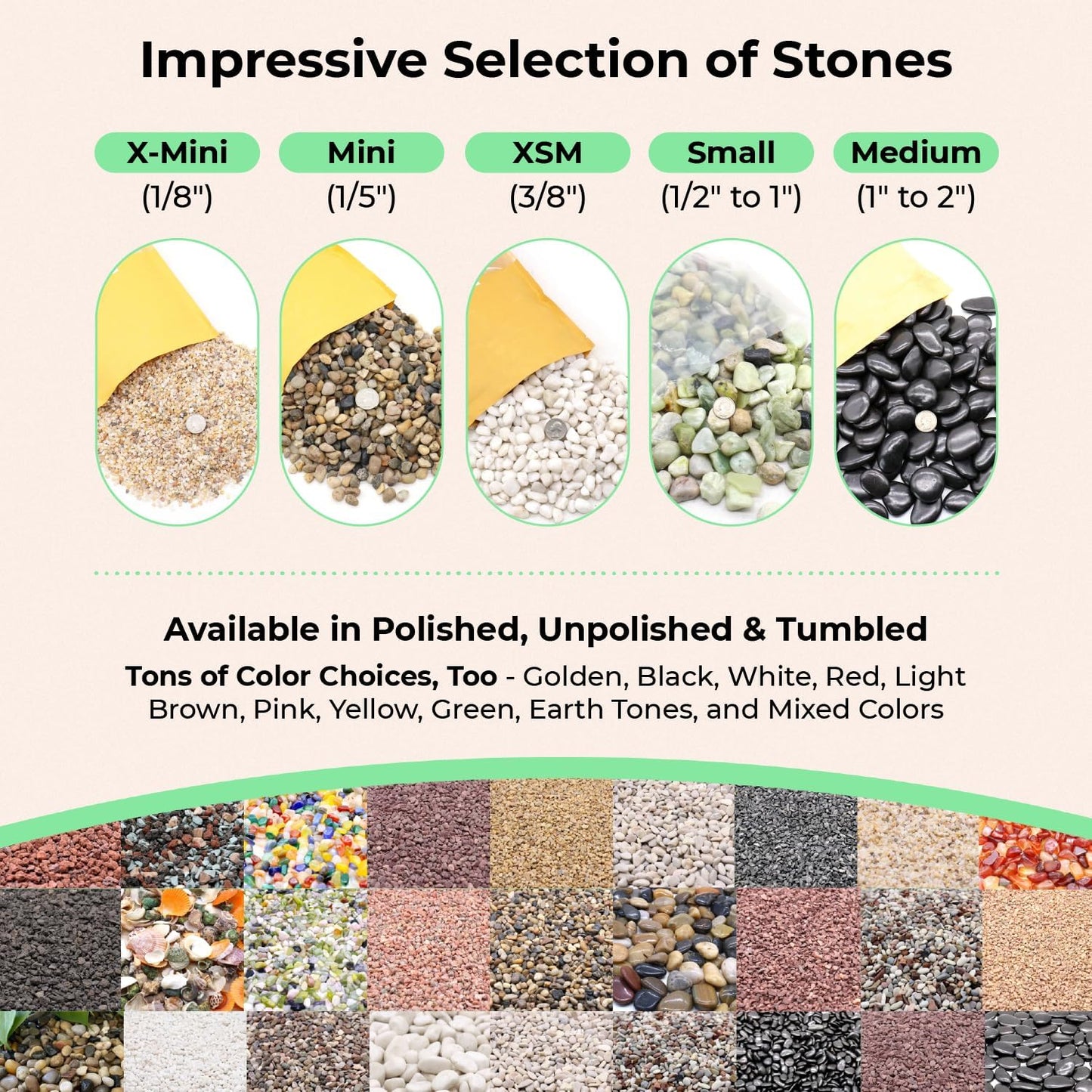 Rocks for Plants. Green Jade Decorative Polished Pebbles. 1/5 Inch – 5 lbs for Garden, Vase fillers, Crafting, Succulents, pots, Plants (Mini (0.2 Inch), Green Jade - Polished, 5)