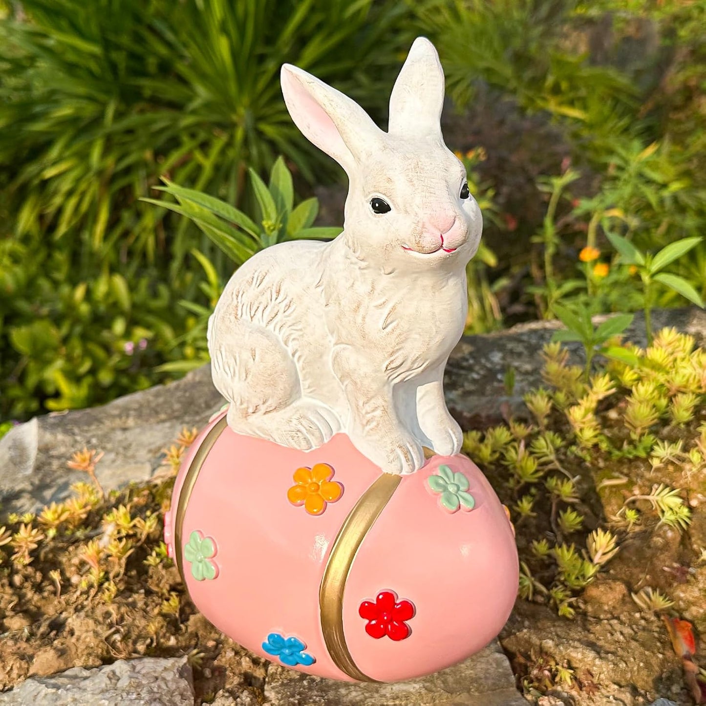 Large Rabbit Figurines Decoration for Home, Hand-Painted Bunny Figurine Statue for Garden, Indoor & Outdoor Decoration, Suitable for Mother Gift, Women Birthday Gift