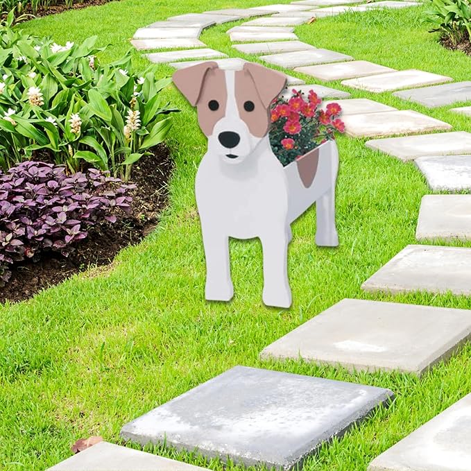 Jack Russell Dog Planter Plant Pots,Cute Garden Dog Flower Planter,Dog Planters Birthday Gifts for Women,Office,Indoor/Outdoor Decor（9.45 * 6.97 * 12.2in）