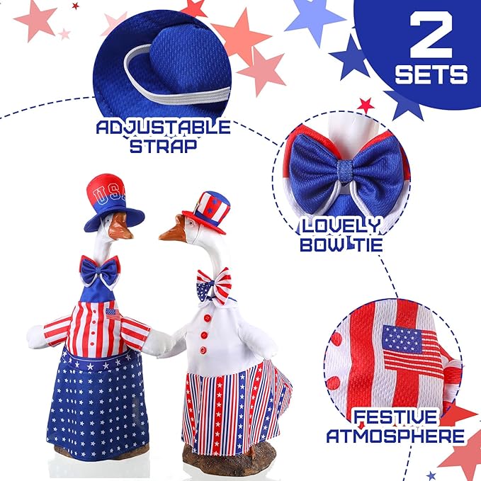 Frienda 2 Set Porch Goose Outfits Clothes 23 Inch Garden Raincoat Flag Bee Fishing Style Goose Costume for Lawn Patio Valentine's Day Decor