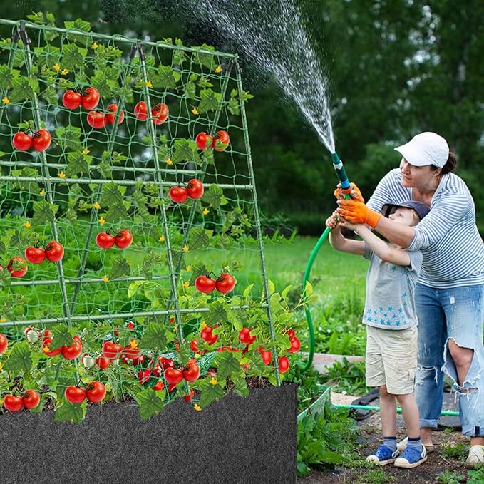 Cucumber Trellis for Garden, 45 x 53 Inches A Frame Outdoor Greenhouse Trellis with 46 Gallon Fabric Raised Bed, Climbing Net and Plant Support Clips for Climbing Plants