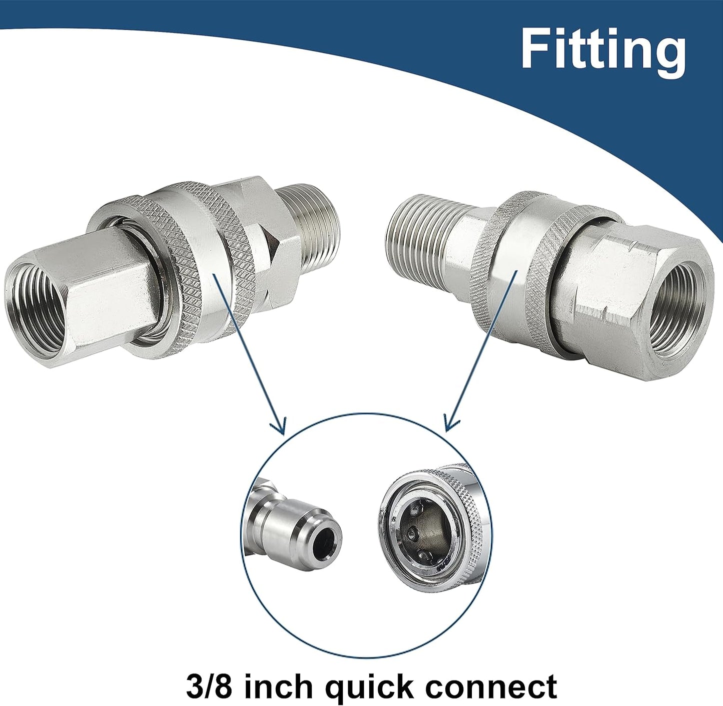 Pressure Washer Quick Connect 3/8 Inch, Pressure Washer Fittings, Stainless Steel Adapter Set, Female and Male Thread, 8 Pieces