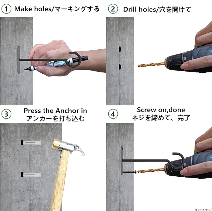 NACETURE Ceiling Hooks Heavy Duty 6 Pack - Plant Hooks for Ceiling Hanging Hook for Hanging Basket Hook, Light, Bird Feeders, Wind Chimes Décor Indoor & Outdoor (5" Black 6 Pack)