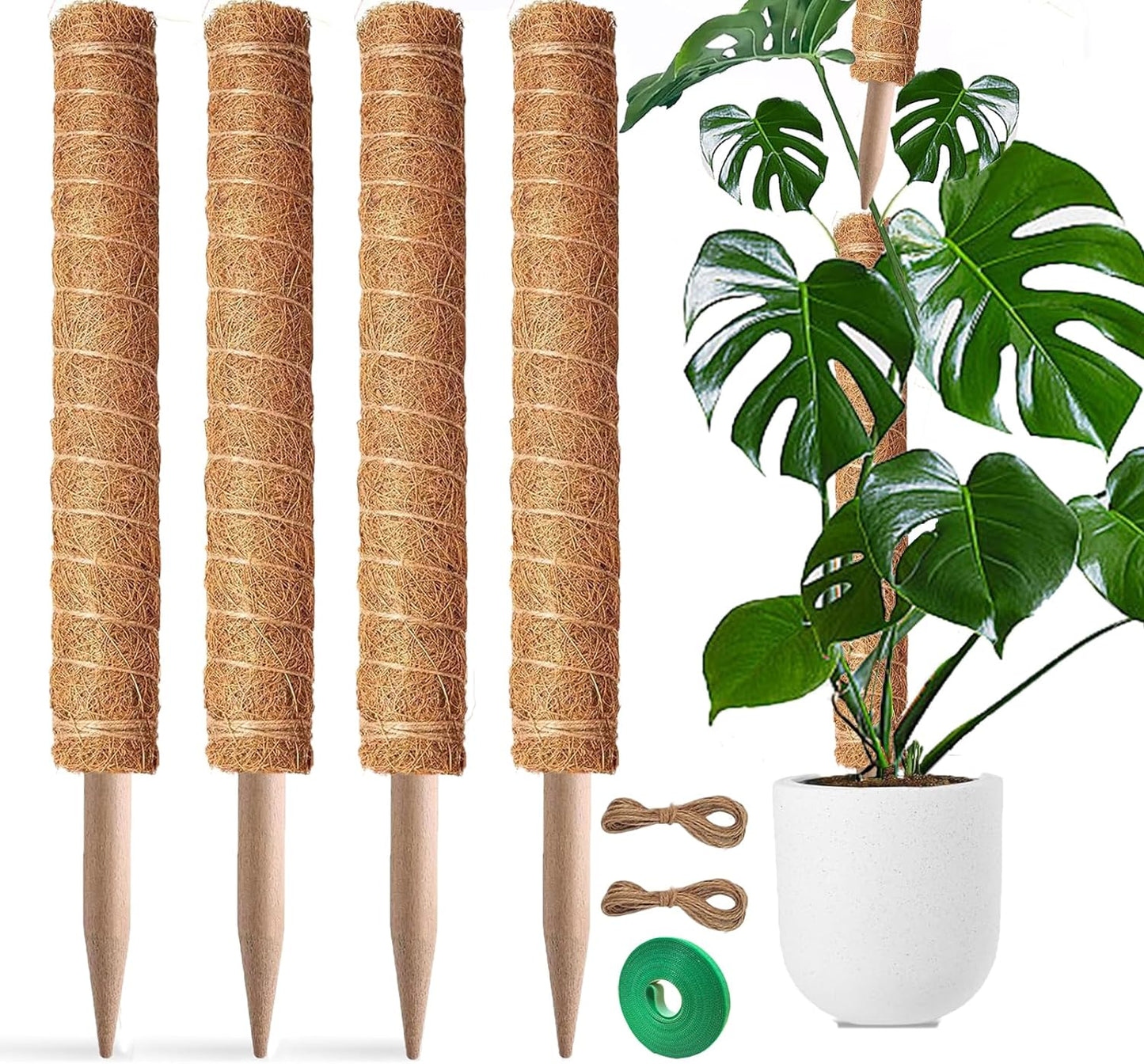 Moss Pole, 4 Pack 17Inch Monstera Plant Support for Climbing Plants Accessories Indoor -Stackable Moss Poles Plant Support Stakes -Coir Plant Pole Sticks for Potted Plants -Pothos, Tall Plant Trellis