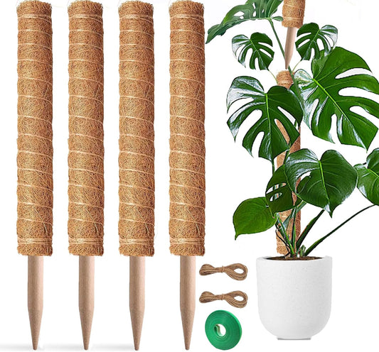 Moss Pole, 4 Pack 17Inch Monstera Plant Support for Climbing Plants Accessories Indoor -Stackable Moss Poles Plant Support Stakes -Coir Plant Pole Sticks for Potted Plants -Pothos, Tall Plant Trellis