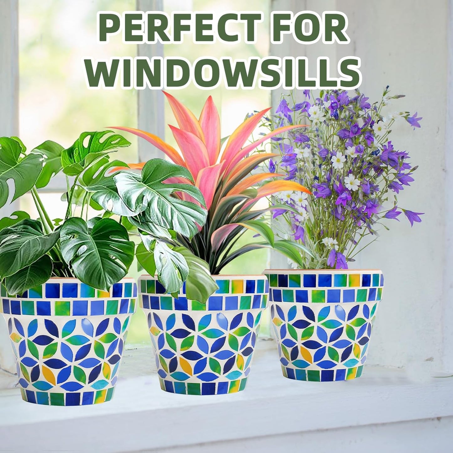 VOREEN 4.2 Inch Mosaic Terracotta Plant Pot, Handmade Flower Pots with Drainage, Handmade Indoor/Outdoor Decorative Planter for Succulents, Home & Garden Decor, Gift for Mom Wife Friend