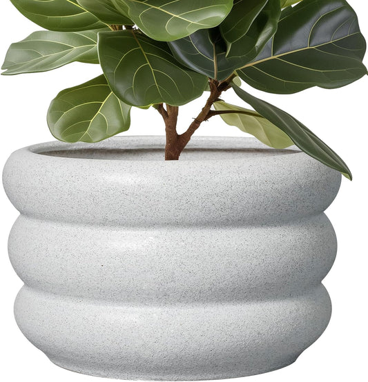 SQOWL Ceramic Planter Pot 13.5 Inch - Plant Pot Indoor with Drainage Hole Large Flower Pot Outdoor Modern Planter House Plant Pot for Office Front Door Porch Decor White