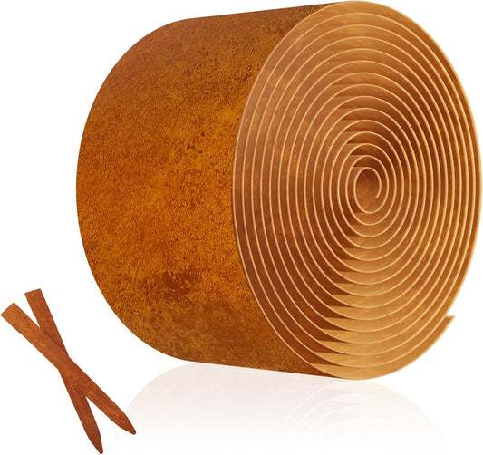 Metal Garden Landscape Edging with 8Pcs Stakes, 4.5" x 25Ft Galvanized Steel Lawn Edgings Roll Flexible Coil Border for Landcaping,Flower Bed,Rusty