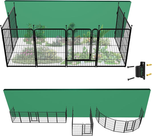 FXW Garden Fence Outdoor for The Yard – 40in(H) x 18.2ft(L) Heavy Duty Metal Animal Barrier for Dog and Rabbit, Decorative Dog Fence with Fence-to-Wall Anchor (Pack of 4), 8 Panels, Black