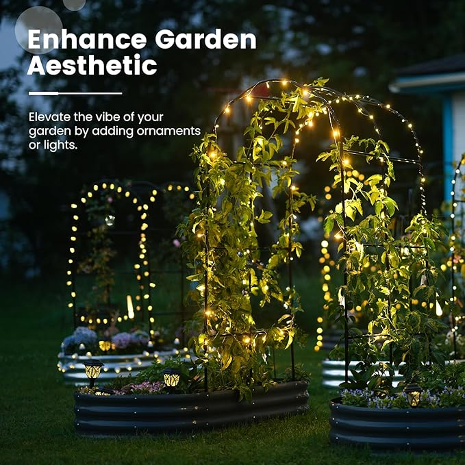 KING BIRD Raised Garden Bed with Arched Trellis Galvanized Planter Garden Box Outdoor for Gardening, Climbing Vegetables, Flowers 5.9x2.95x0.98 Ft 2PCS, Dark Grey