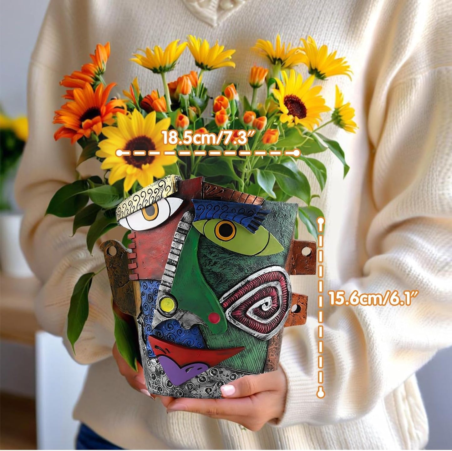 Brutalist Abstract Face Planters Pots, Unique Abstract Flower Pot Head Planter Pot Ornaments Resin Picasso Flowerpot with Drainage Hole for Indoor and Outdoor Plants Home Decor (Frown)