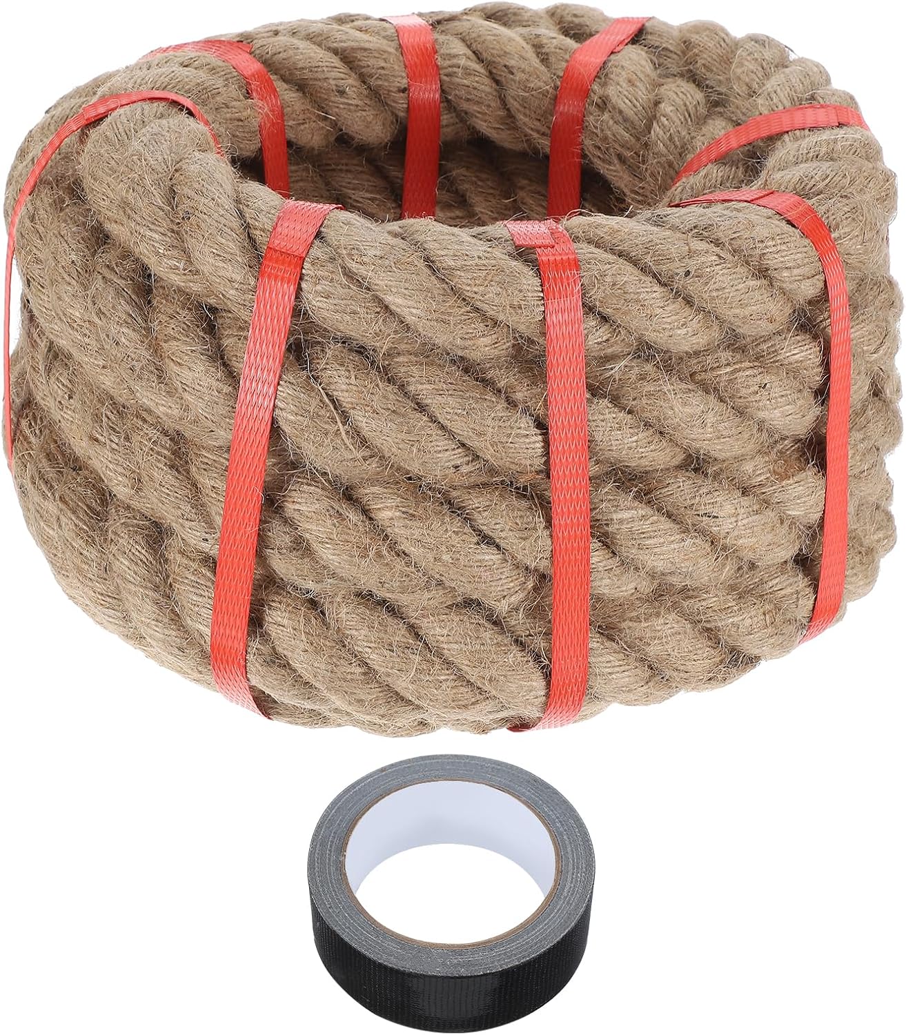 MECCANIXITY Jute Rope 0.5 Inch x 33ft, Thick Twine Rope Ropes Braided Jute Twine Natural Brown Burlap Cord String Heavy Twisted with Tape for Decorative Crafts Railing Swing Tug of War