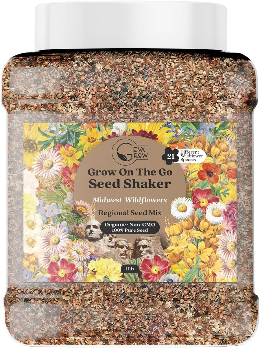 Midwest Wildflower Seeds Regional Mix - Organic, Non-GMO - 100% Pure Seed - 21 Different Wildflowers Seeds of Annual and Perennial, 1 LB Tub