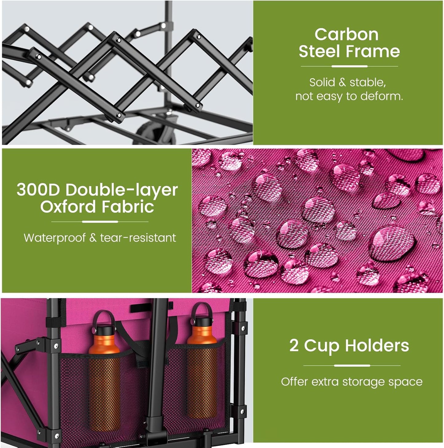 Collapsible Wagon with Wheels, 220 lbs Wagons Carts Foldable Wagon Cart with Flexible Handle, Lightweight Portable Folding Utility Grocery Shopping Cart for Grocery Sports Garden Camping, Pink