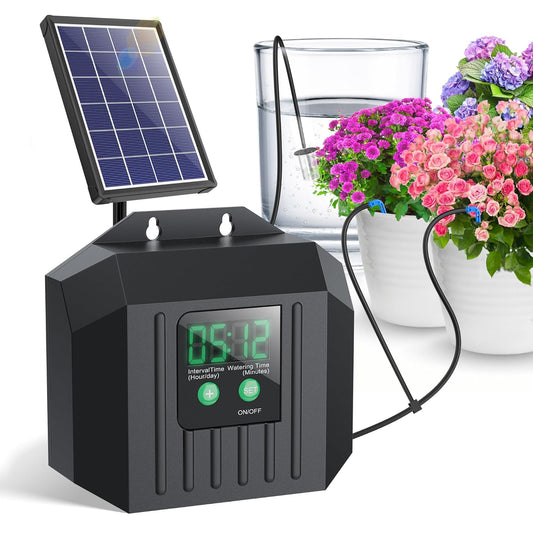 Biling 4W Solar Irrigation System for Garden, Digital Programmable Smart Watering with 2200mAh Battery, Solar Drip Irrigation System for 15 Potted Plants Outdoor Indoor Garden