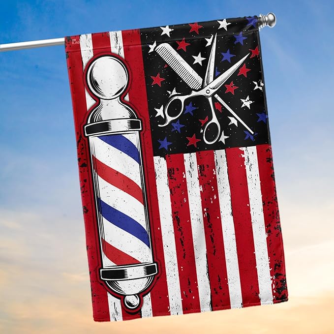 FLAGWIX Barbershop Flag, Barber American Flag - 4th of July Decorations for Home, Inside, Outside, House Flag (29.5" X 39.5") - USA House Garden Flags Premium Polyester, Decorative Outdoor Flags