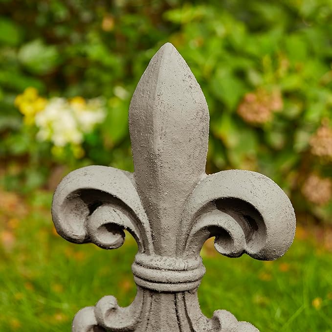 Glitzhome Fleur De Lis Garden Statue MGO Outdoor Decration, 21.25" H, Concrete Grey