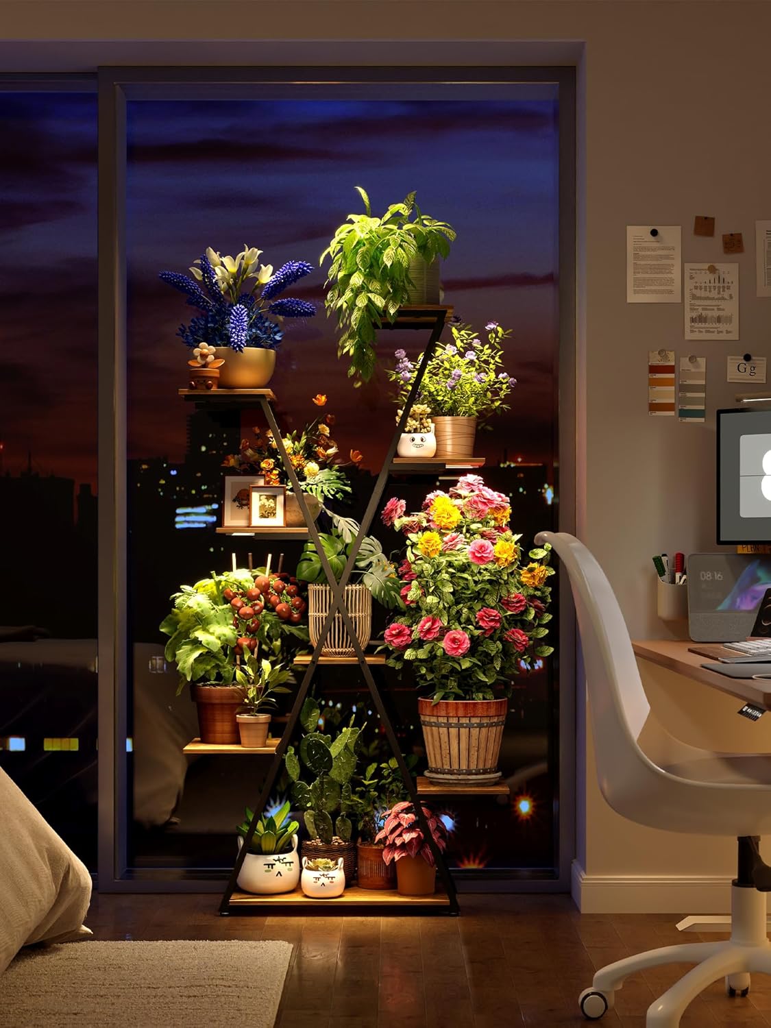 Lighted Plant Stand with Grow Lights – Tall Large Tiered Metal Corner Shelf Rack for Multiple Indoor Living Room Flower