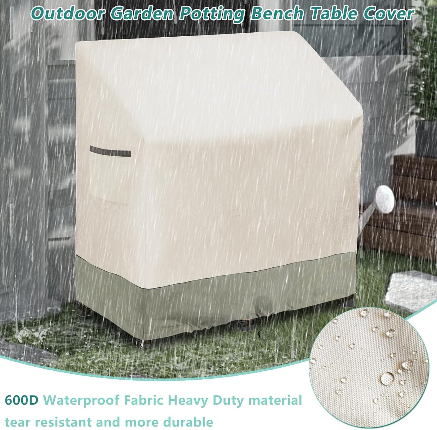 Outdoor Garden Potting Bench Table Cover with Split Zipper,Heavy 600D Duty Waterproof Anti-UV All Weather Protection,47" x 20" x 47" -Beige