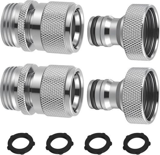Hibbent Garden Hose Quick Connector, 2 Sets Solid Brass 3/4 Inch GHT Thread Faucet Hose Quick Connect Fitting, Female and Male Adapter