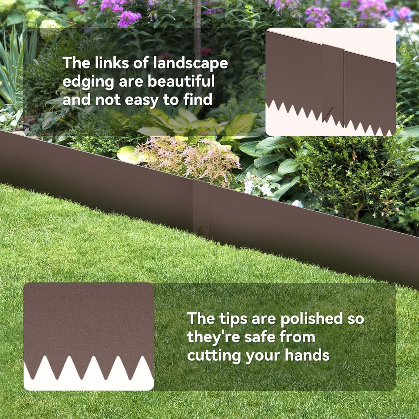 Metal Landscape Edging Kit - 6PCS 40" L x 8" H Each (20ft Total) Galvanized Bendable Garden Edging for Lawn Yard- No-Dig Hammer-in Heavy Duty Metal Edging Border with 6 Clips