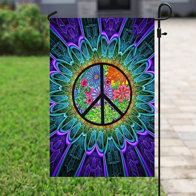 FLAGWIX Peace Hippie American Flags - Sunflower Decor, Garden Flag 12x18, Peace Sign Flags, Decorations Outdoor, A Little Something To Brighten Your Day Flag - Double Sided Heavy Duty Canvas Flags
