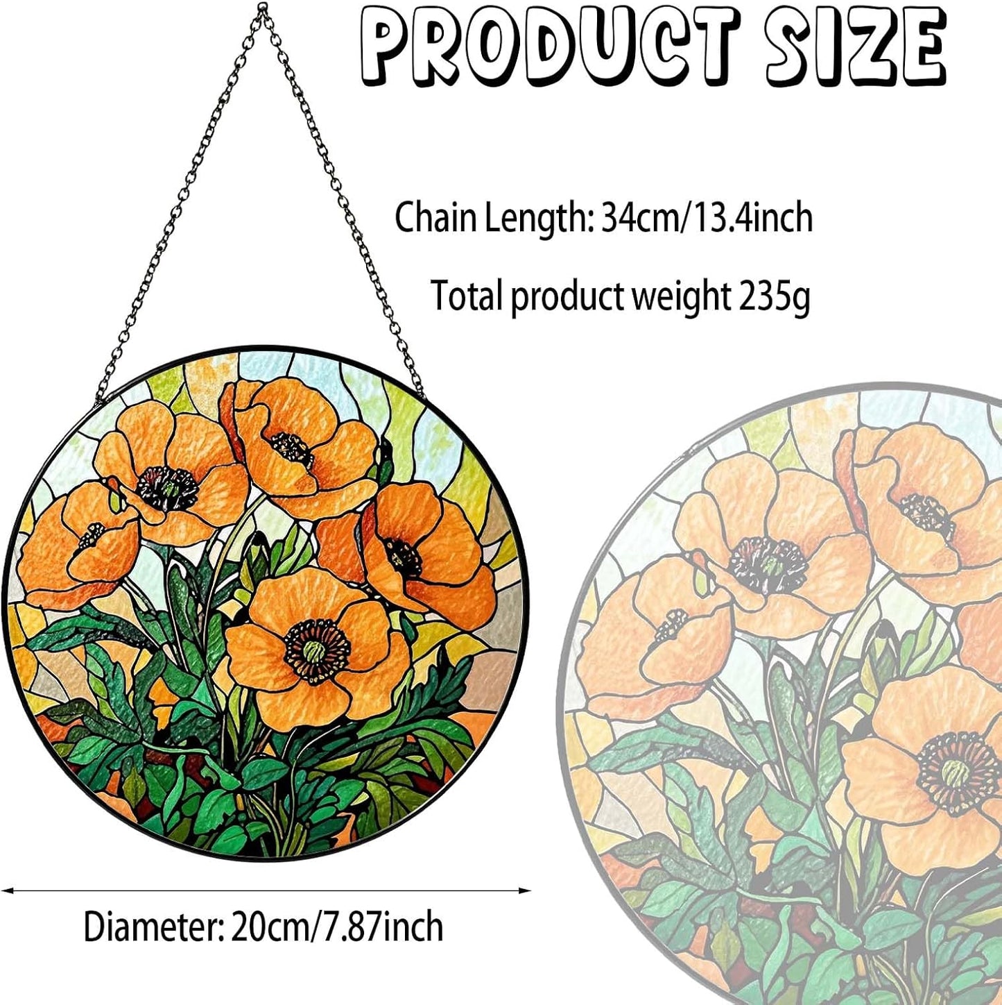 California Poppy Forest Sun Catcher Stained Glass Window Hanging Flower Lover Gifts for Women Poppy Wall Decor Handmade Sun Catcher Decoration for Home Garden Housewarming Gifts