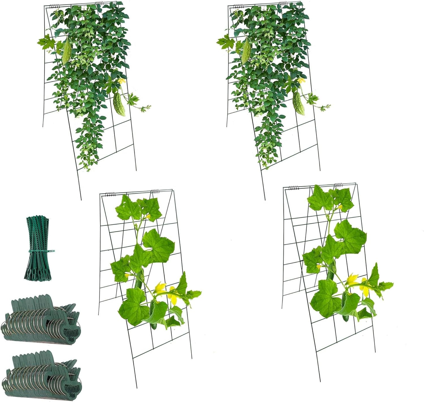 Garden Cucumber Trellis A-Frame Folding Plant Trellis 46 Inch by 18 Inch for Climbing Vegetables Flowers Green 4 Pack with Clips and Cable Ties