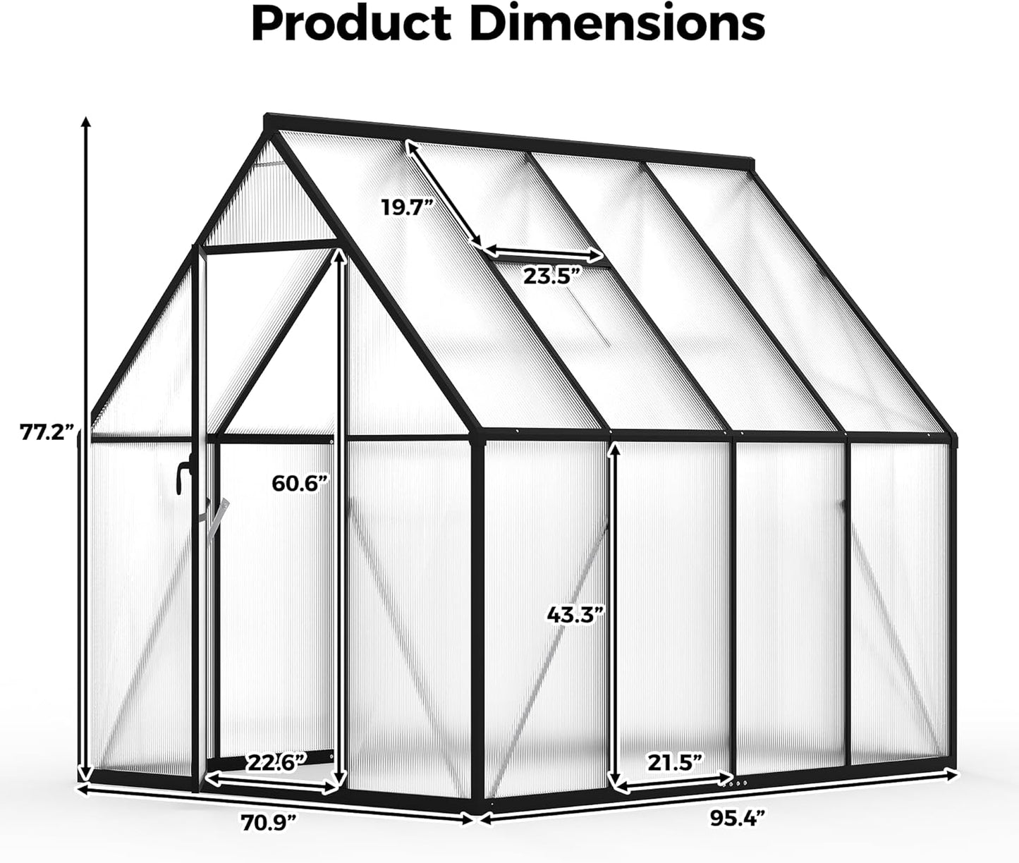 6x8 FT Greenhouse for Outdoors, Polycarbonate Greenhouse with Roof Vent, Enhanced Aluminum Large Walk-in Green House for Garden Backyard