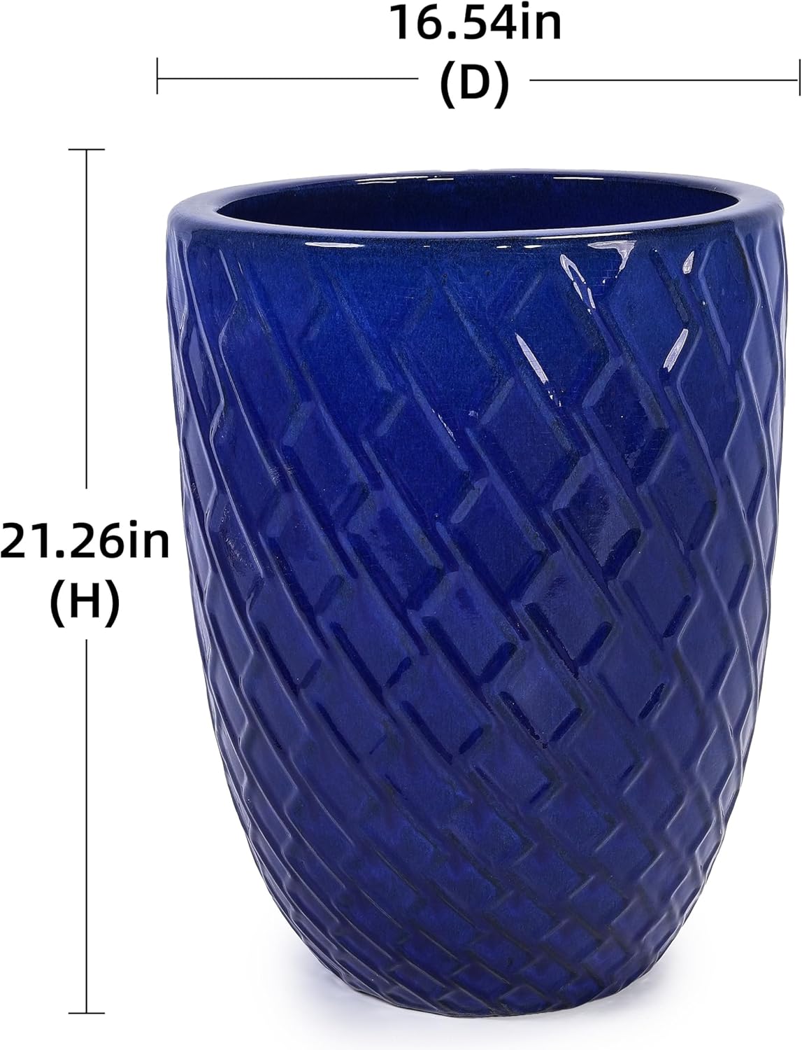 Large Ceramic Planter Pot 21 Inch, Tall Plante Pots Decorative Flower Pot with Diamond Textured Pattern and Drainage for Indoor Outdoor Plants (Dark Blue)