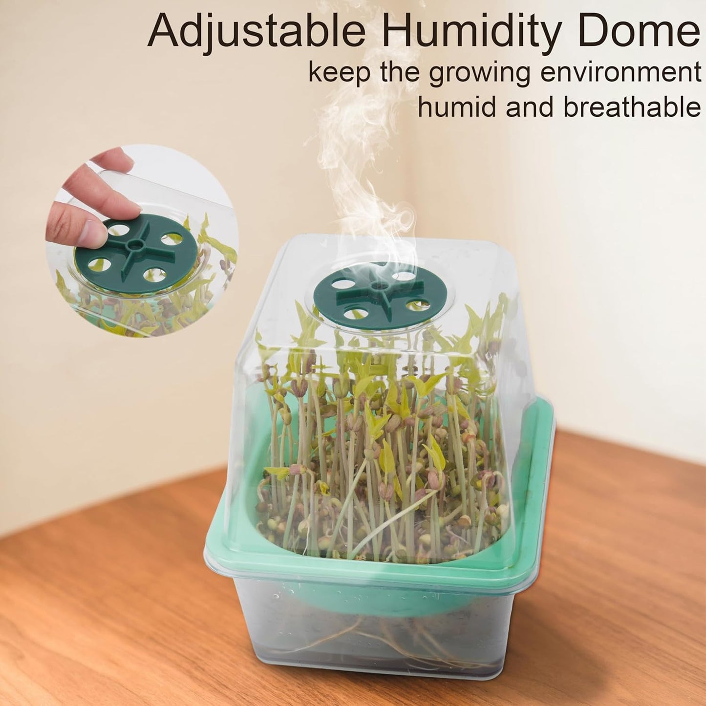 Microgreen Growing Trays, LUVCSOY Sprouting Tray with Humidity Dome, 1.2 mm Small Mesh Holes, BPA Free, Sprouter Kit for Growing Mirco Seeds, Like Broccoli, Alfalfa, Radish, Clover - 4 Pack | Clear