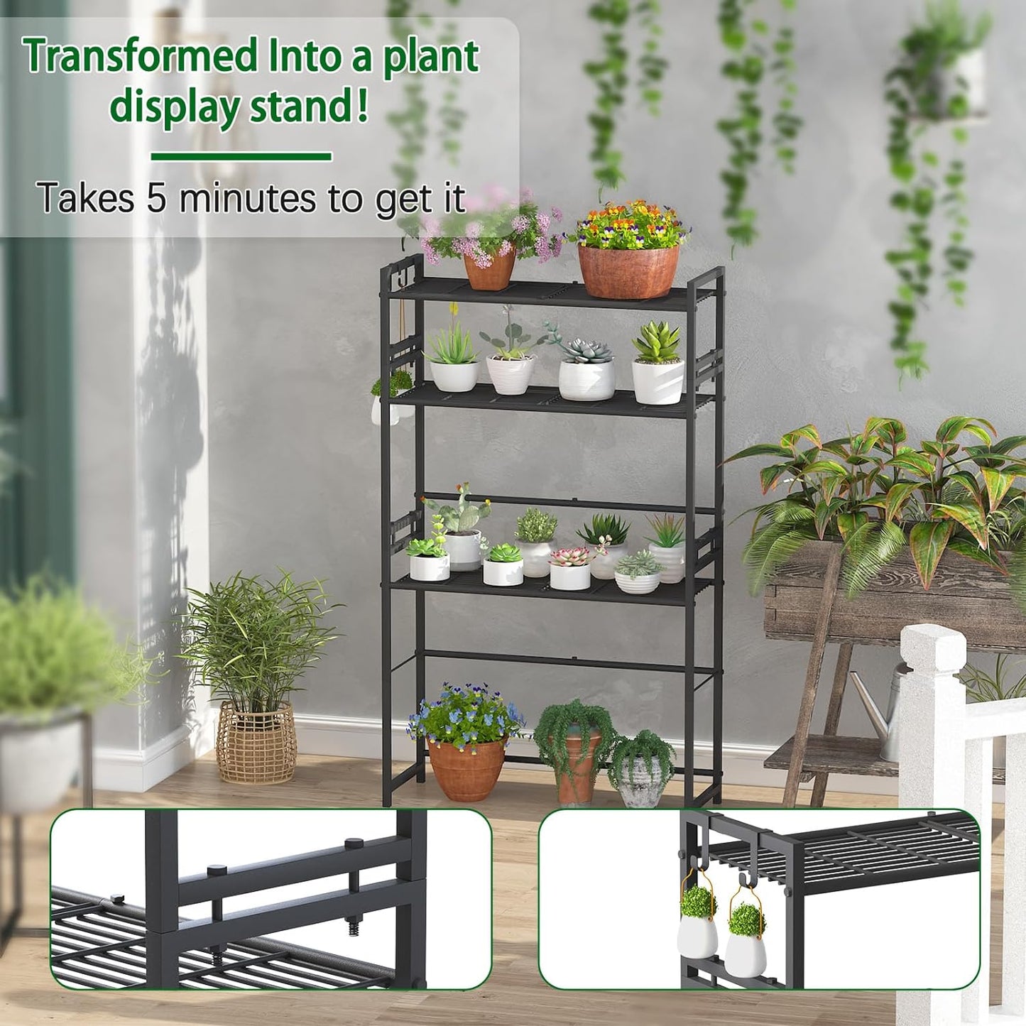 Garden 4 you 3 Tier Metal Plant Stand Outdoor Indoor Waterproof, Stackable Heavy Duty Tall Plant Shelf Flower Pot Holder for Garden, Display Rack, Black