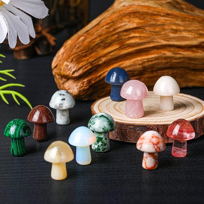 Nuanchu 120 Pieces Crystal Mushroom Sculpture Bulks Hand Making Gemstone Quartz Mushroom Polished Cute Stones Decor for Witchcraft Meditation Garden Home