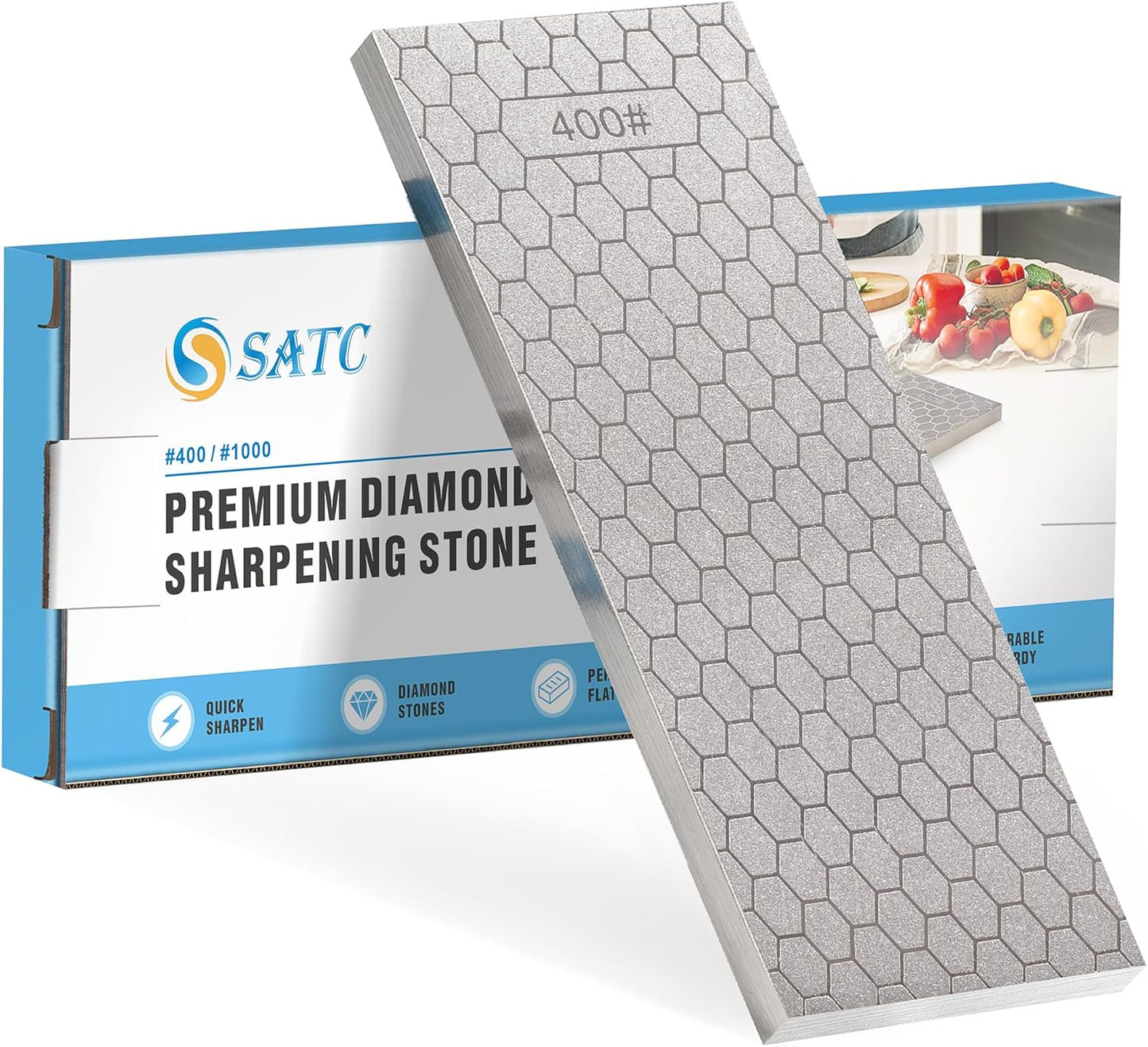 S SATC Diamond Sharpening Stone 2 Side Grit 400/1000 Diamond Plate Honing Stone 8-inch Hone Sharpener White
