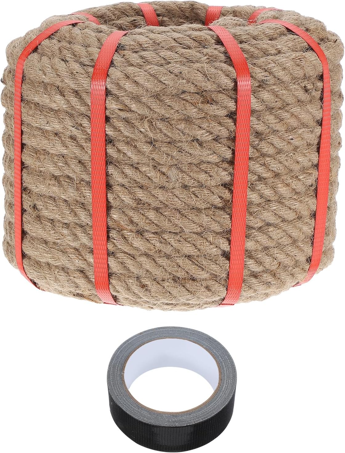 MECCANIXITY Jute Rope 0.6 Inch x 85ft, Thick Twine Rope Ropes Braided Jute Twine Natural Brown Burlap Cord String Heavy Twisted with Tape for Decorative Crafts Railing Swing Tug of War