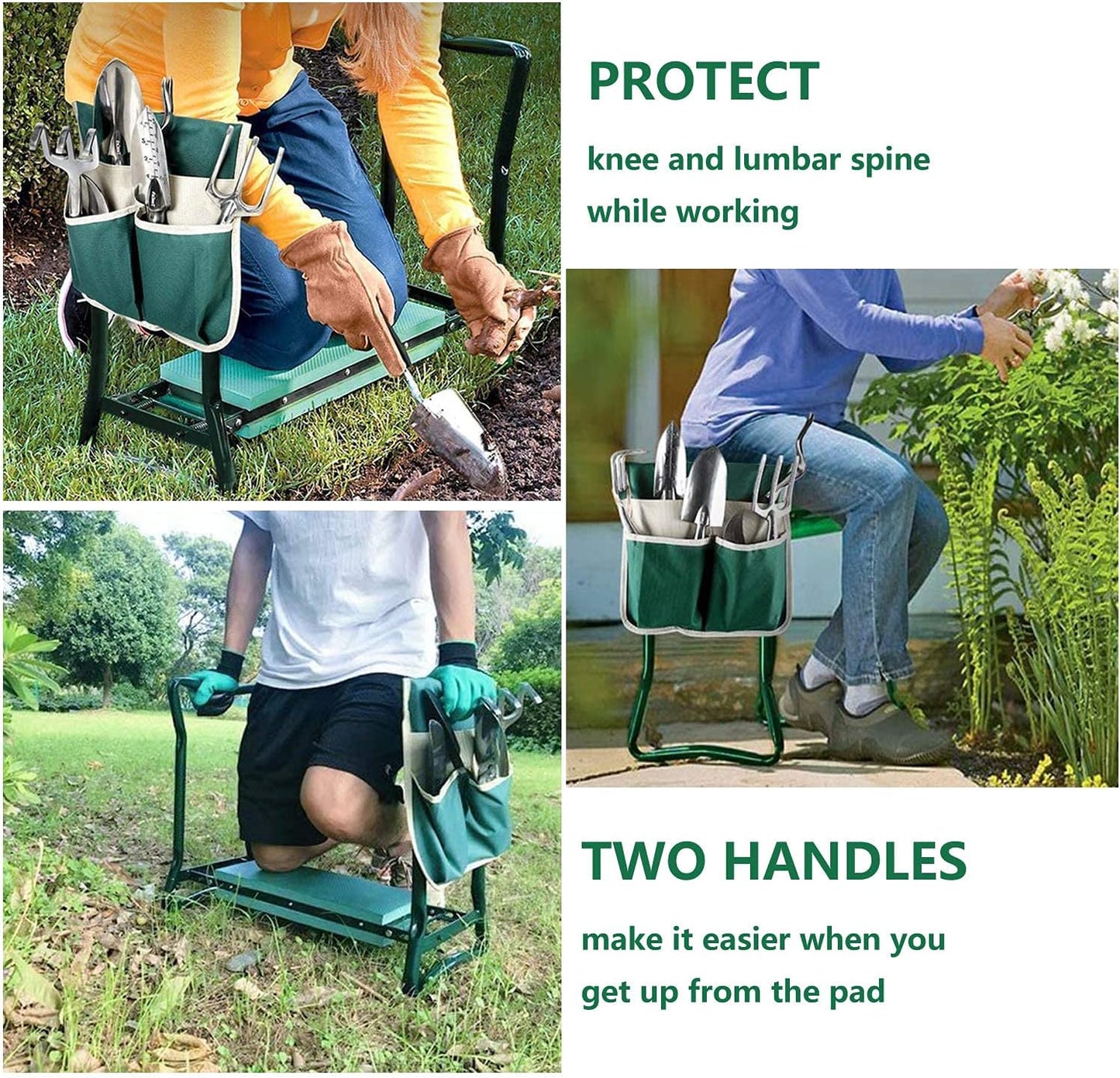 BESTHLS Garden Kneeler and Seat - Heavy Duty Folding Stool with Thick Pad, 2 Tool Pouches, 330 lbs Capacity - Knee & Back Support, Perfect for Seniors, Women, Men